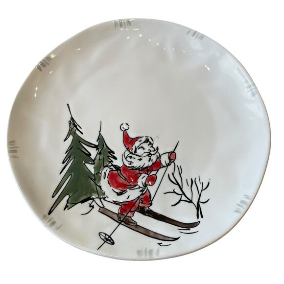 ELI + ANA Whimsy SKIING SANTA Dinner Plate Set of 4 Ceramic Christmas Holiday - Picture 2 of 16